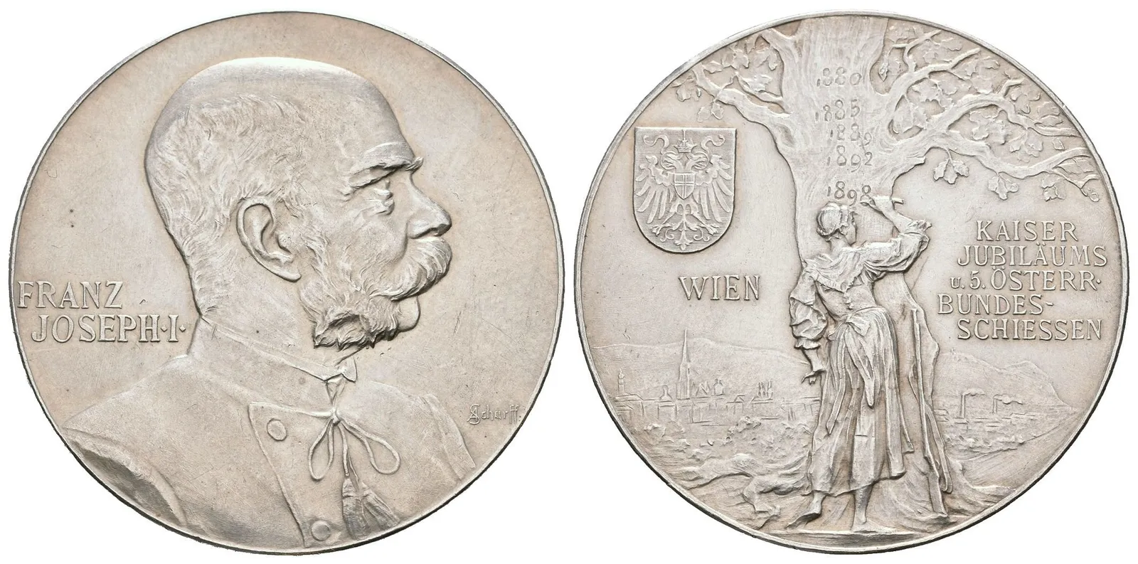 AR Medaile 1898 (A. Scharff) - V. rakouské spolkové střelby Vídni k 50. výročí nastoupení — 1