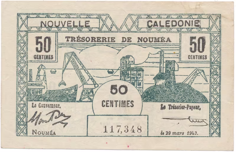 Nová Kaledonie, 50 Centimes / 29. 3. 1943, P.54