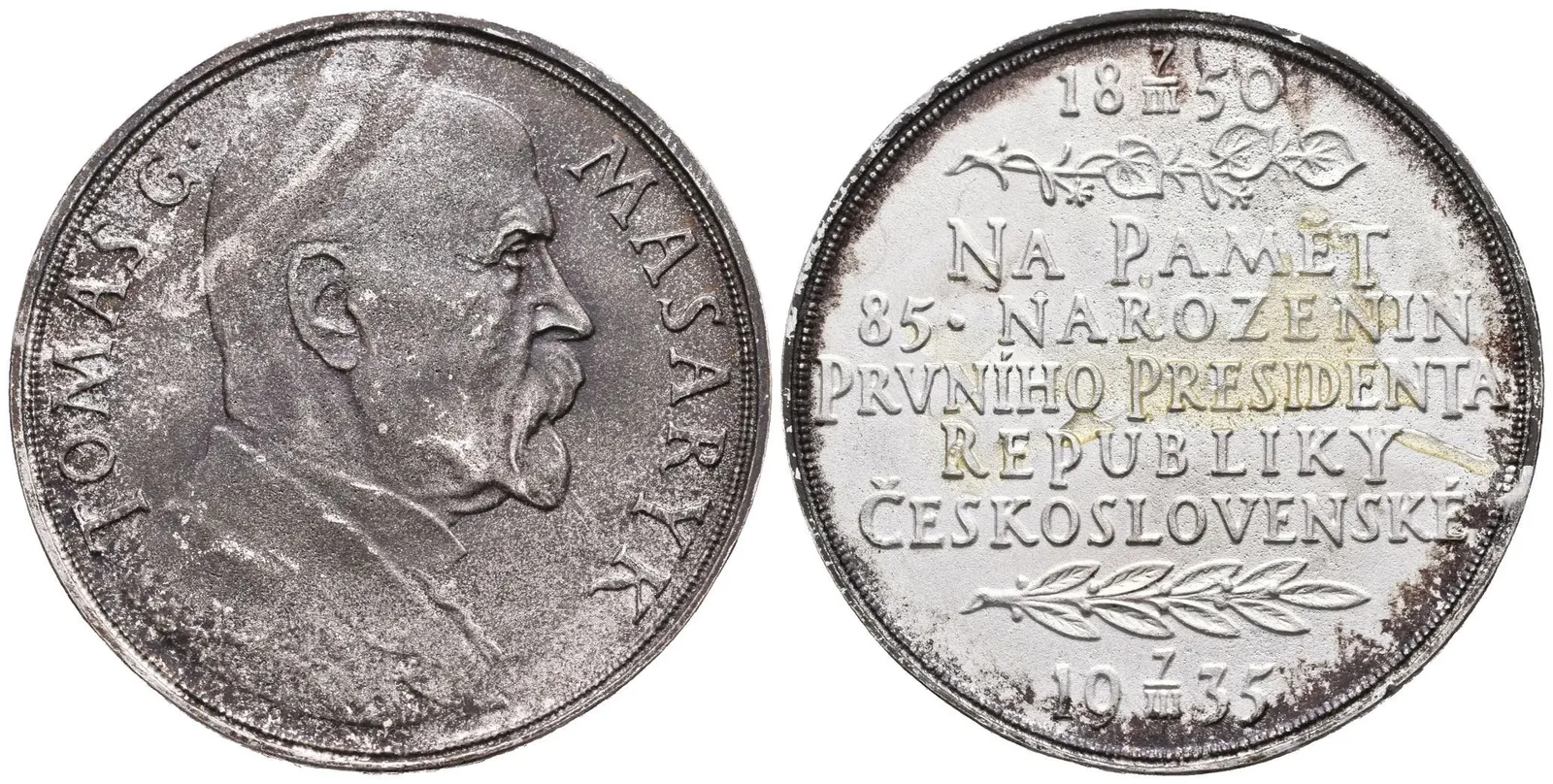 AE Medaile 1935 - K 85. narozeninám T. G. Masaryka. Poprsí T. G. Masaryka zprava, — 1