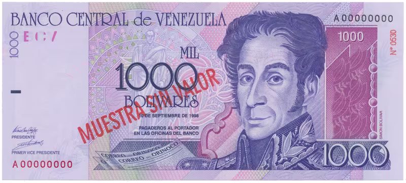 Venezuela, 1000 Bolivares 1998, anulát - MUESTRA SIN VALOR, P.79s