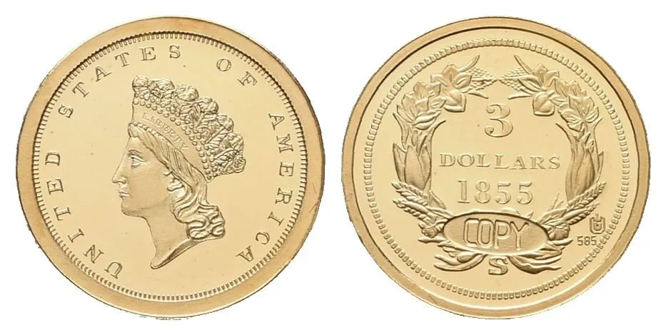 USA, replika 3 Dollars 1855 S