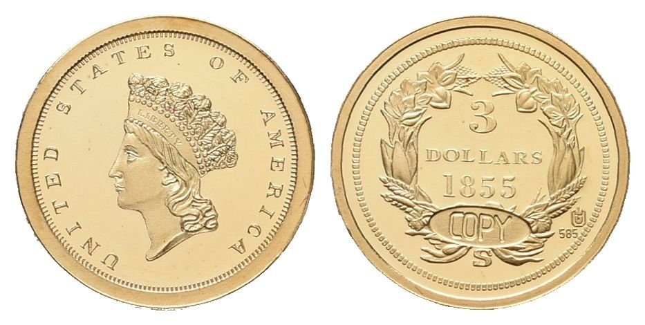 USA, replika 3 Dollars 1855 S