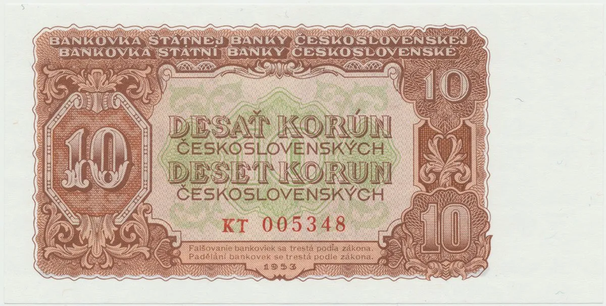 Československo, 10 Koruna 1953, tisk Praha, série KT, Hej.92b