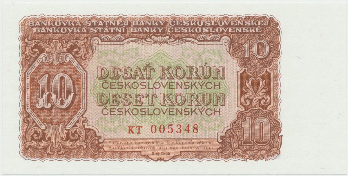 Československo, 10 Koruna 1953, tisk Praha, série KT, Hej.92b