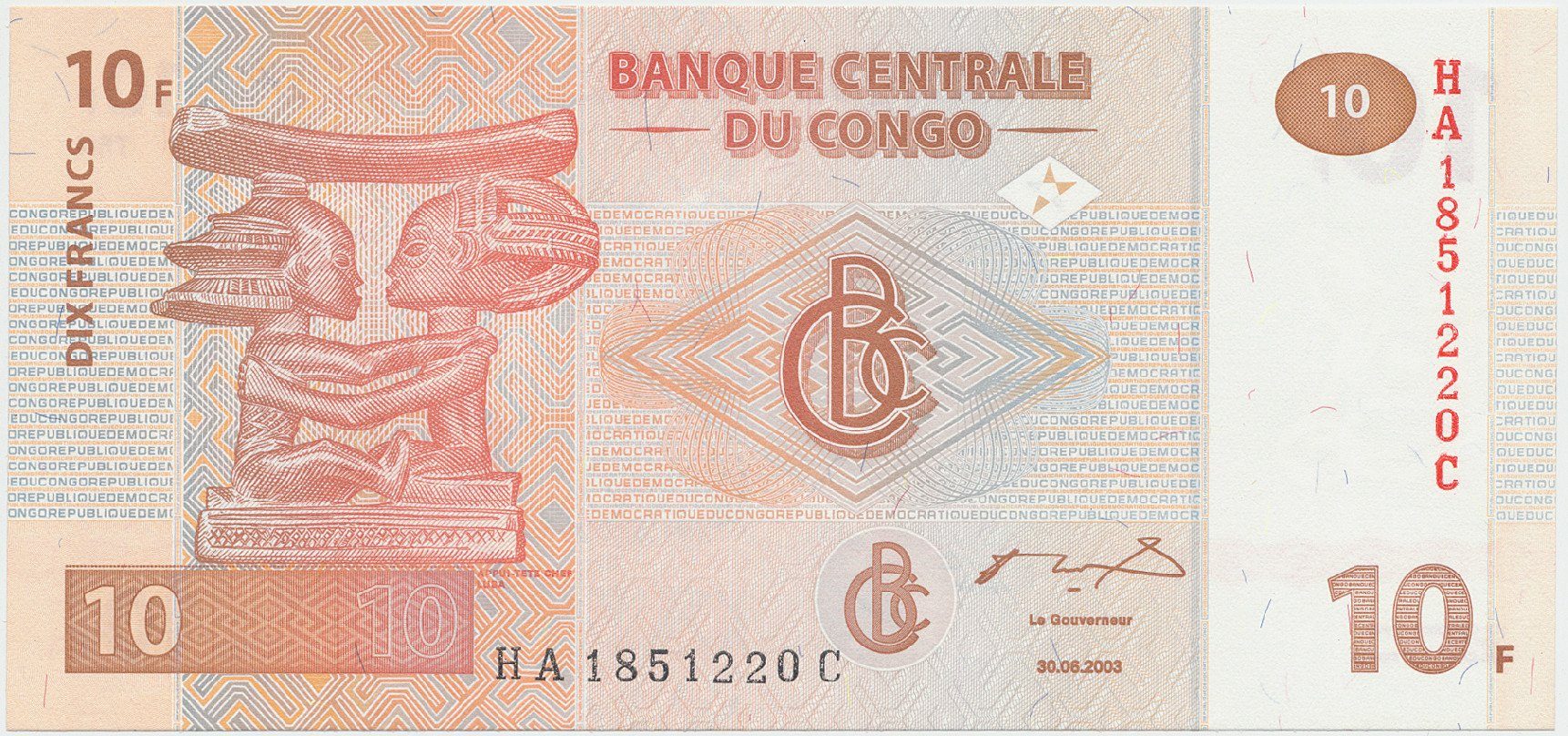Kongo Dem. Republika, 10 Francs 2003, tisk HdM, P.93A