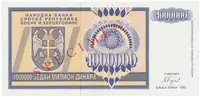 Bosna a Hercegovina, 1 Milion Dinara 1993, bankovní vzor, AA 0000000, přet. SPECIMEN, P.142s - fotografie 2