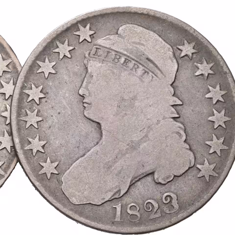 1/2 Dollar 1823, KM.37, var. Patched 3 + 1/2 Dollar 1825,