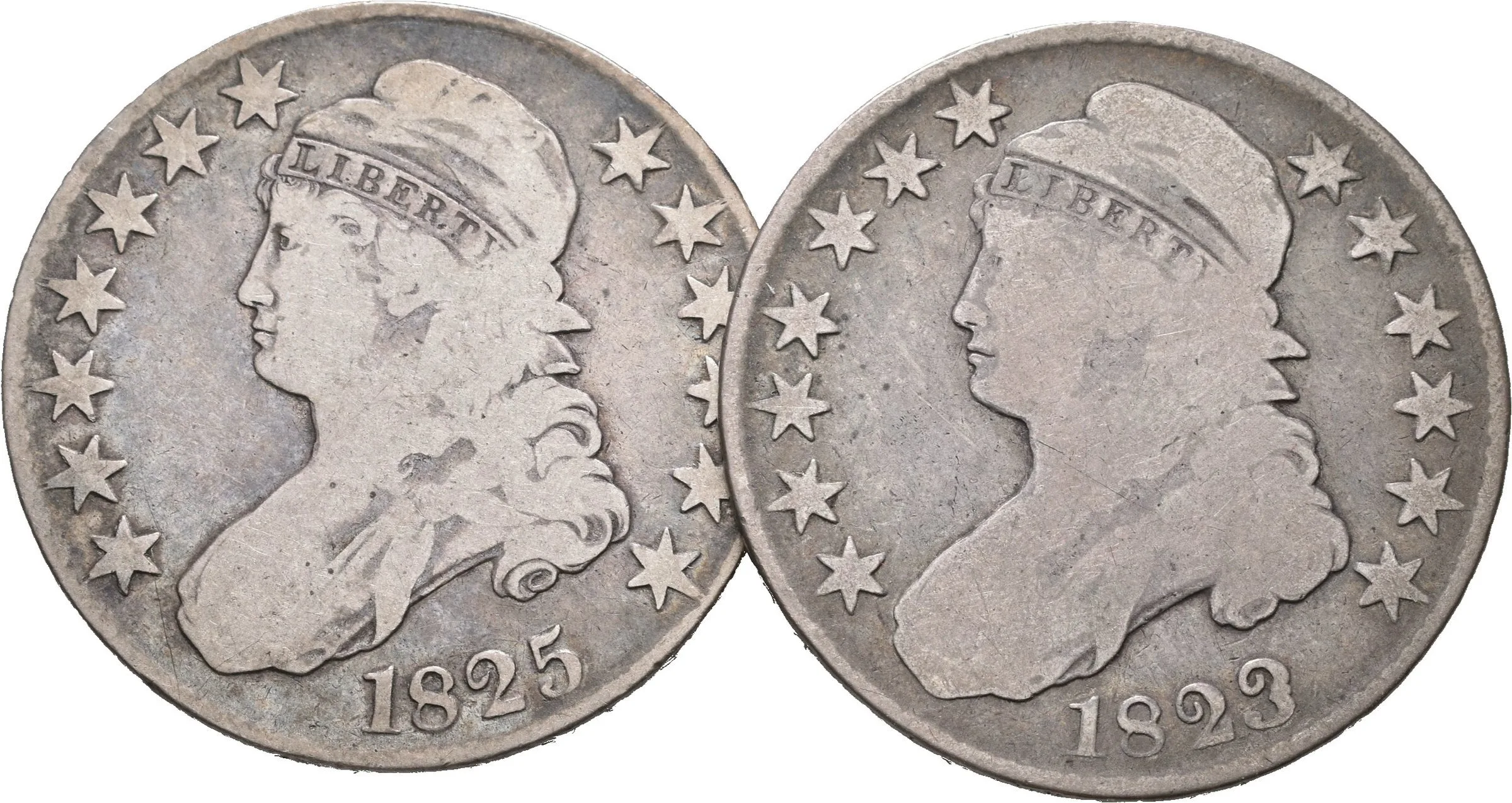 1/2 Dollar 1823, KM.37, var. Patched 3 + 1/2 Dollar 1825, — 1