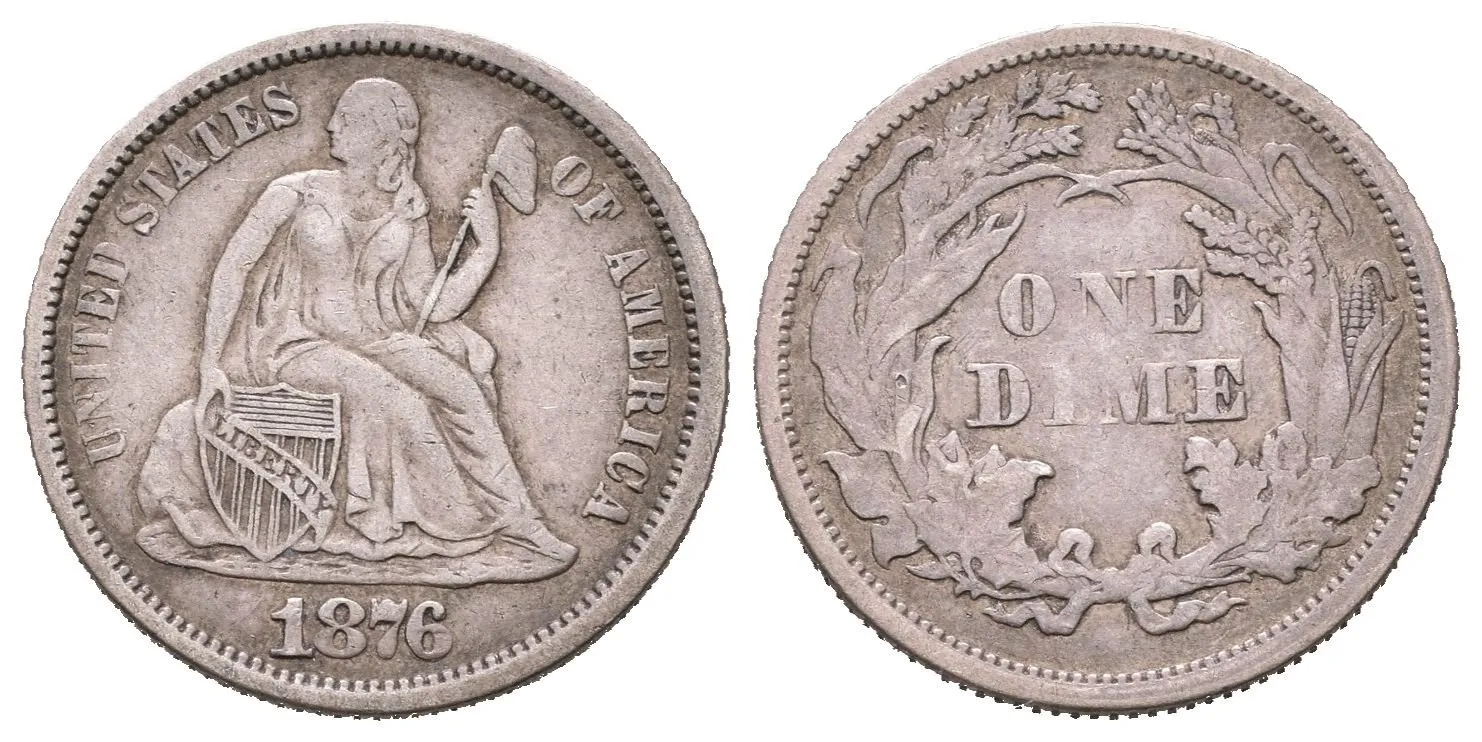 Dime 1876, KM.105, patina — 1