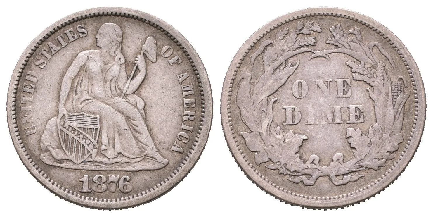 Dime 1876, KM.105, patina — 1