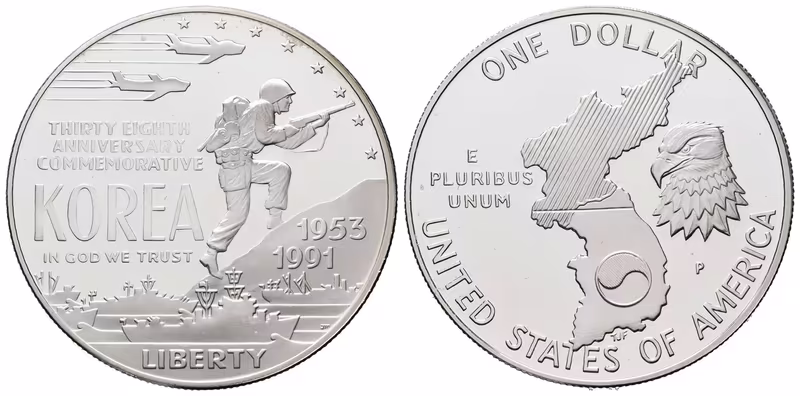 USA, 1 Dollar 1991 - Korejská válka, PROOF