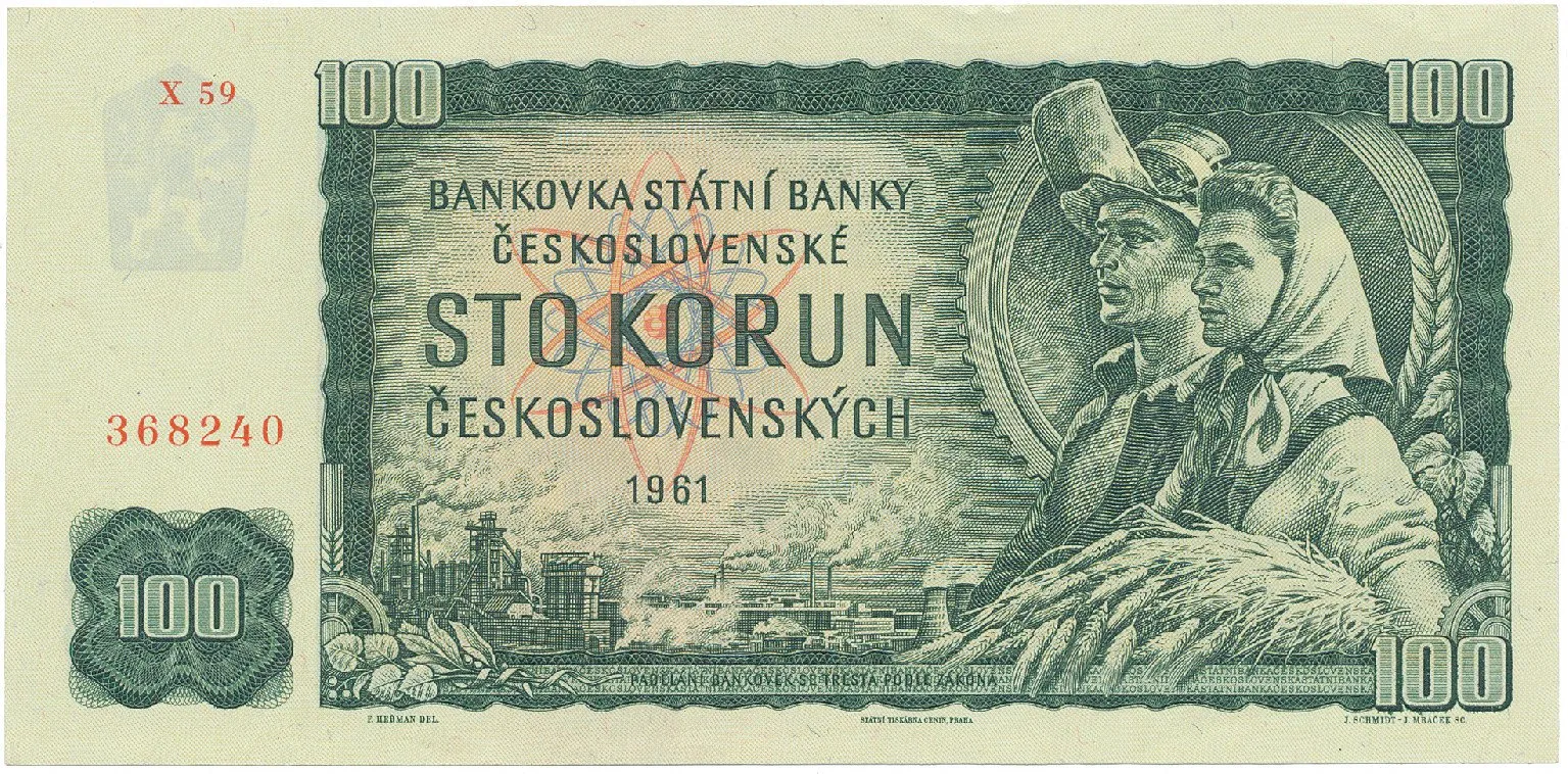 Československo, 100 Koruna 1961, II. vydání, série X, Hej.102aX