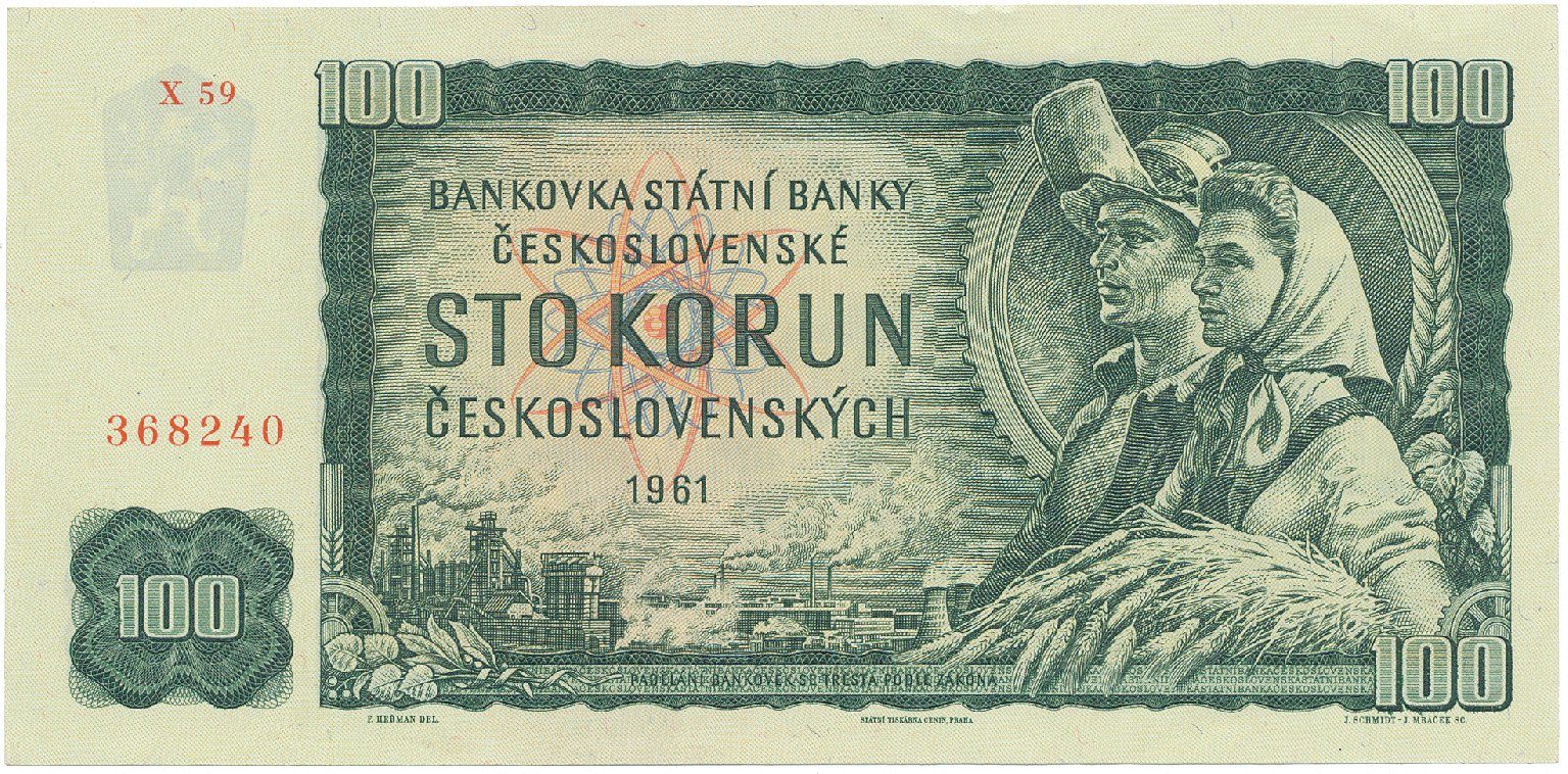Československo, 100 Koruna 1961, II. vydání, série X, Hej.102aX