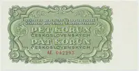 Československo, 5 Koruna 1953, tisk Moskva, série AV, perf. 3 m.d., Hej.91a1.S1