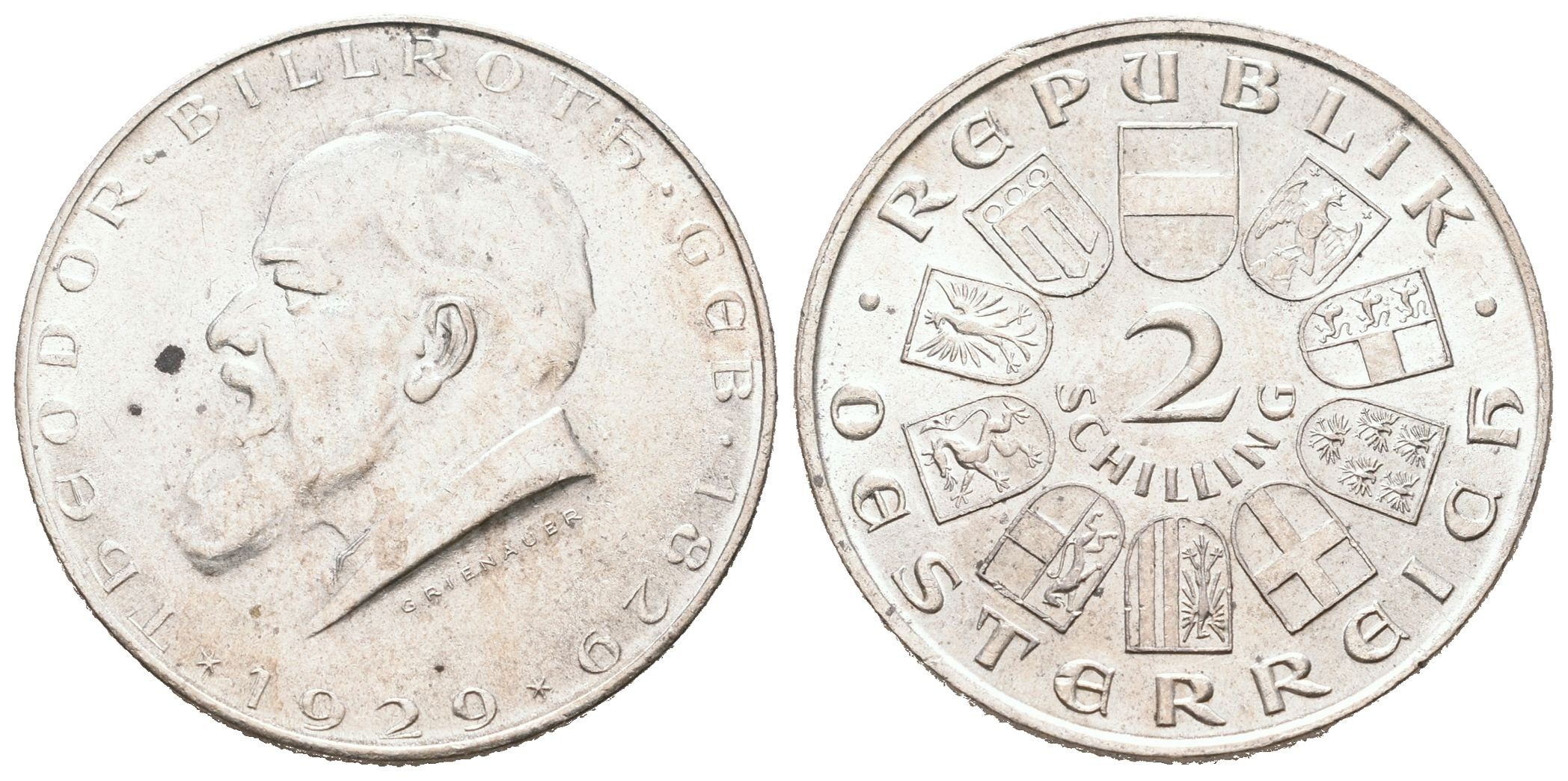 Rakousko, 2 Schilling 1929 - Billroth