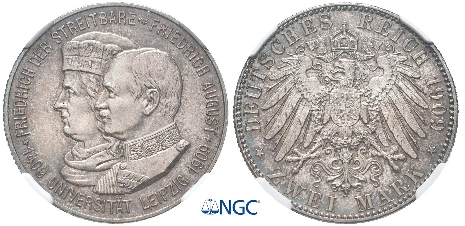 Sasko, 2 Marka 1909 - Pamětní, MS 63