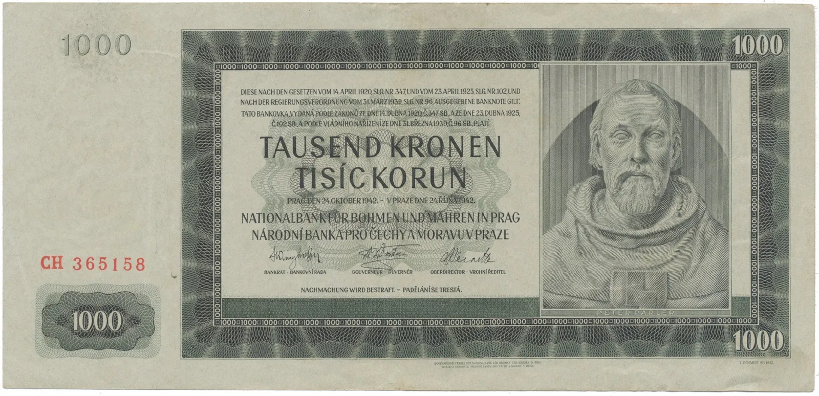 1000 Koruna 1942, I. vydání, série CH, Hej.38a
