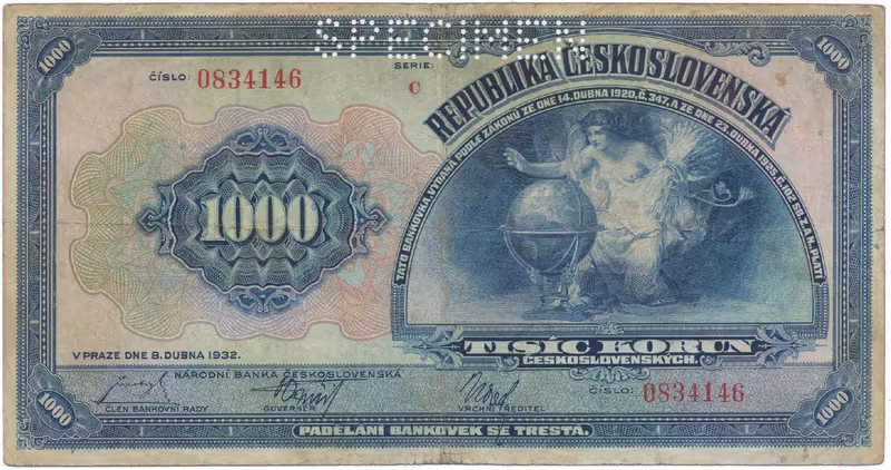 1000 Koruna 1932, série C, SPECIMEN, Hej.26a.S1
