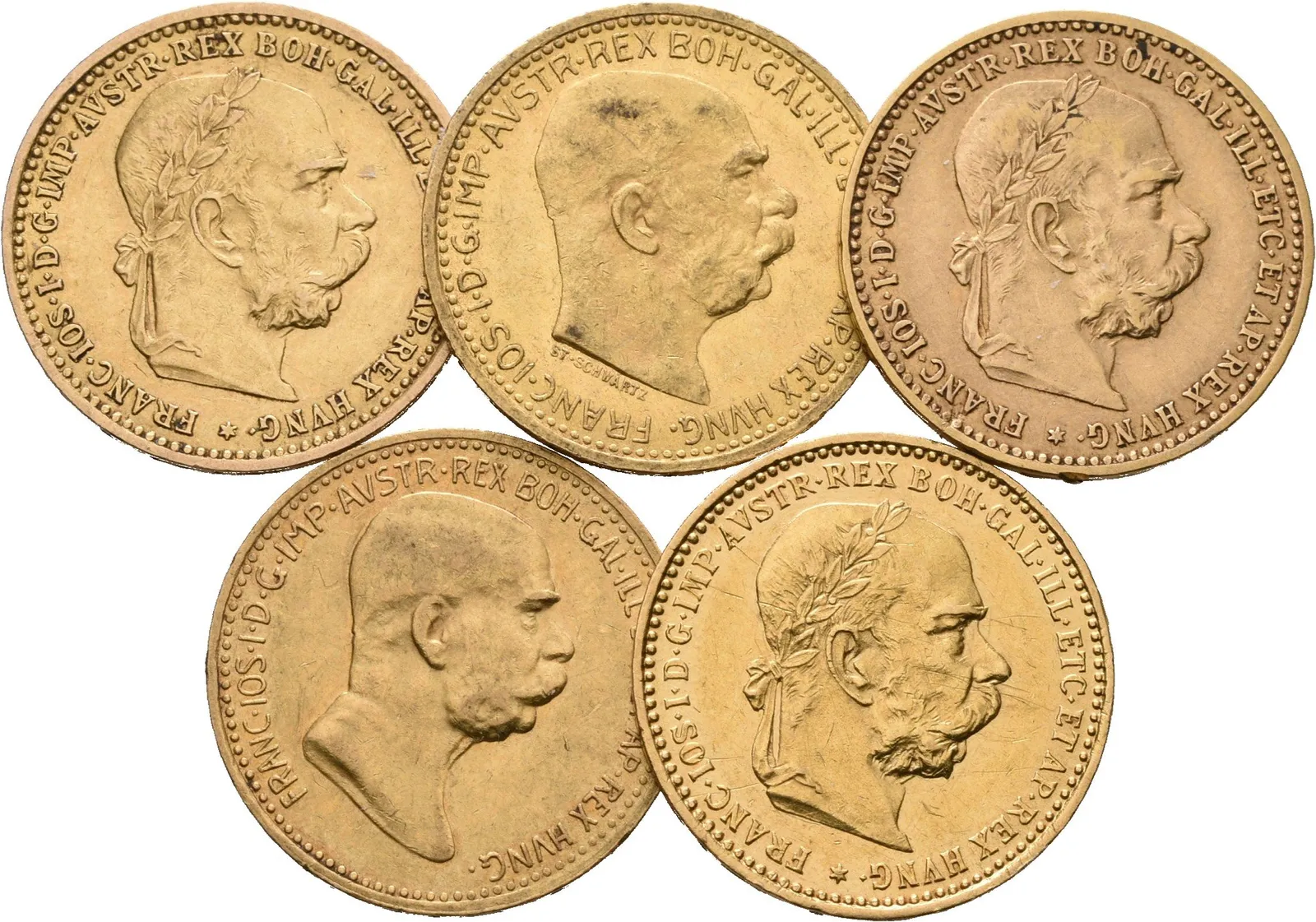 10 Koruna 1896, 1897, 1905, 1909, 1910