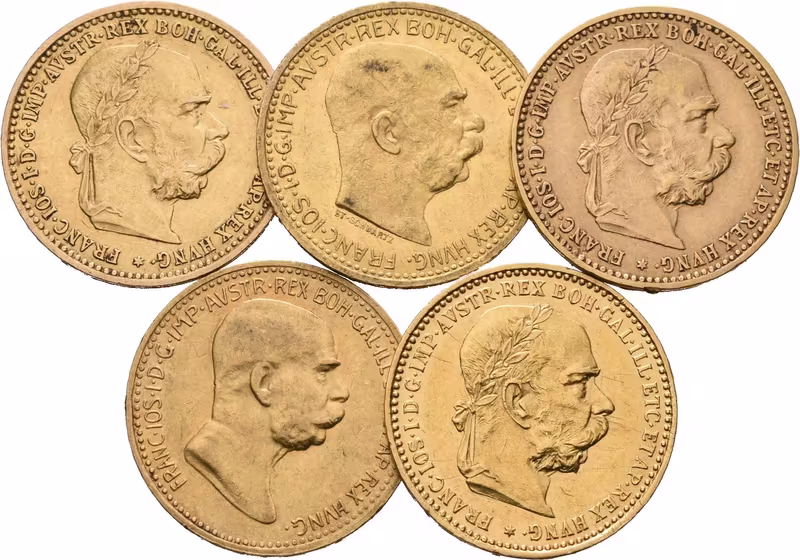 10 Koruna 1896, 1897, 1905, 1909, 1910
