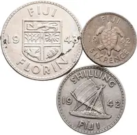 Fiji, Soubor mincí Florin, Shilling a 6 Pence 1942-43 - fotografie 2