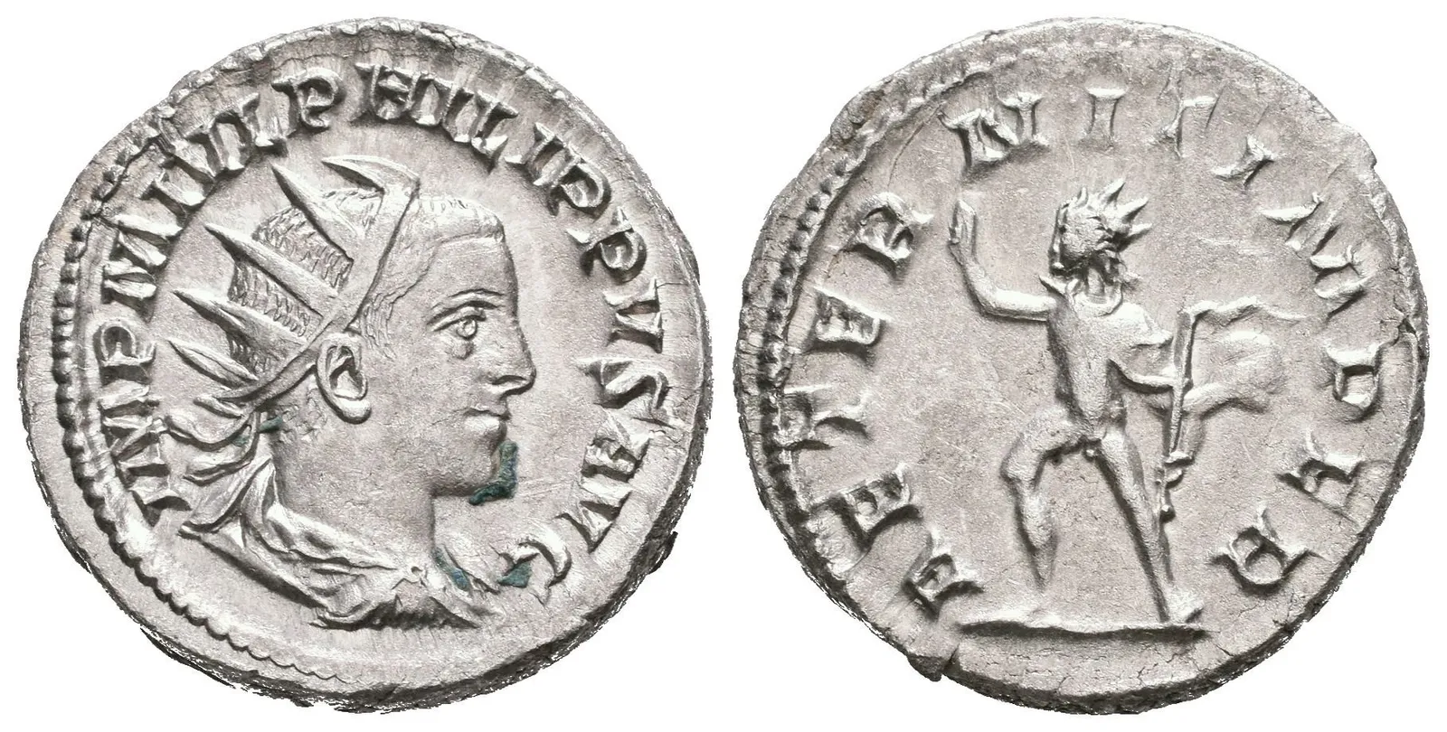 Antoninian, 246 - 247, Rv: AETRNIT IMPER, kráčející Sol doleva nese bič, pravou ruku — 1