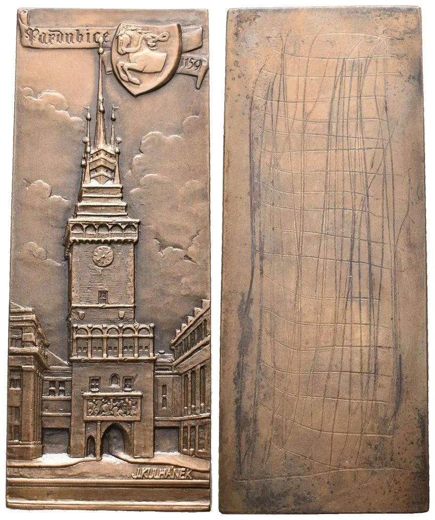 AE Plaketa 1959 (Kulhánek) - K 800. výročí města. Bronz 100 x 40 mm, — 1