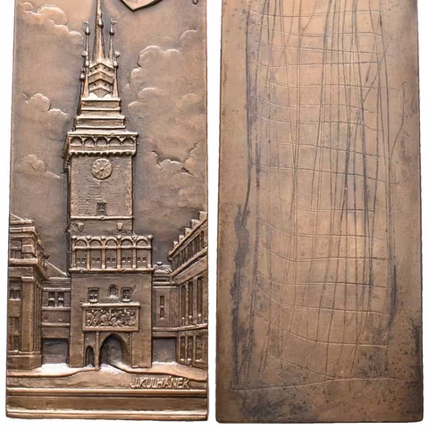 AE Plaketa 1959 (Kulhánek) - K 800. výročí města. Bronz 100 x 40 mm,