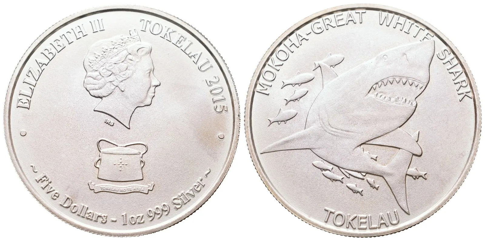 Tokelau, 5 Dollars 2015 - 1 Oz (White Shark)