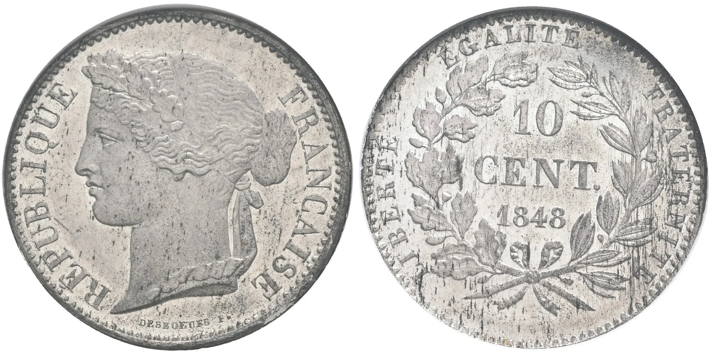 10 Centimes 1848 - Essai (Zkušební ražba), bílý kov, MAZ-1313A, — 1