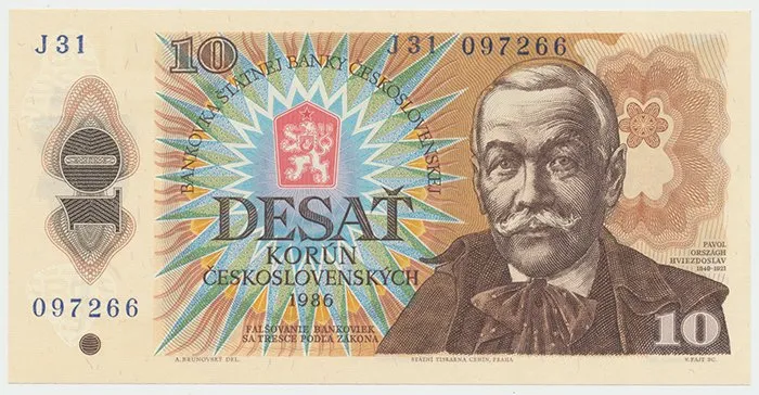 Československo, 10 Koruna 1986, nízká série J, Hej.107bJ