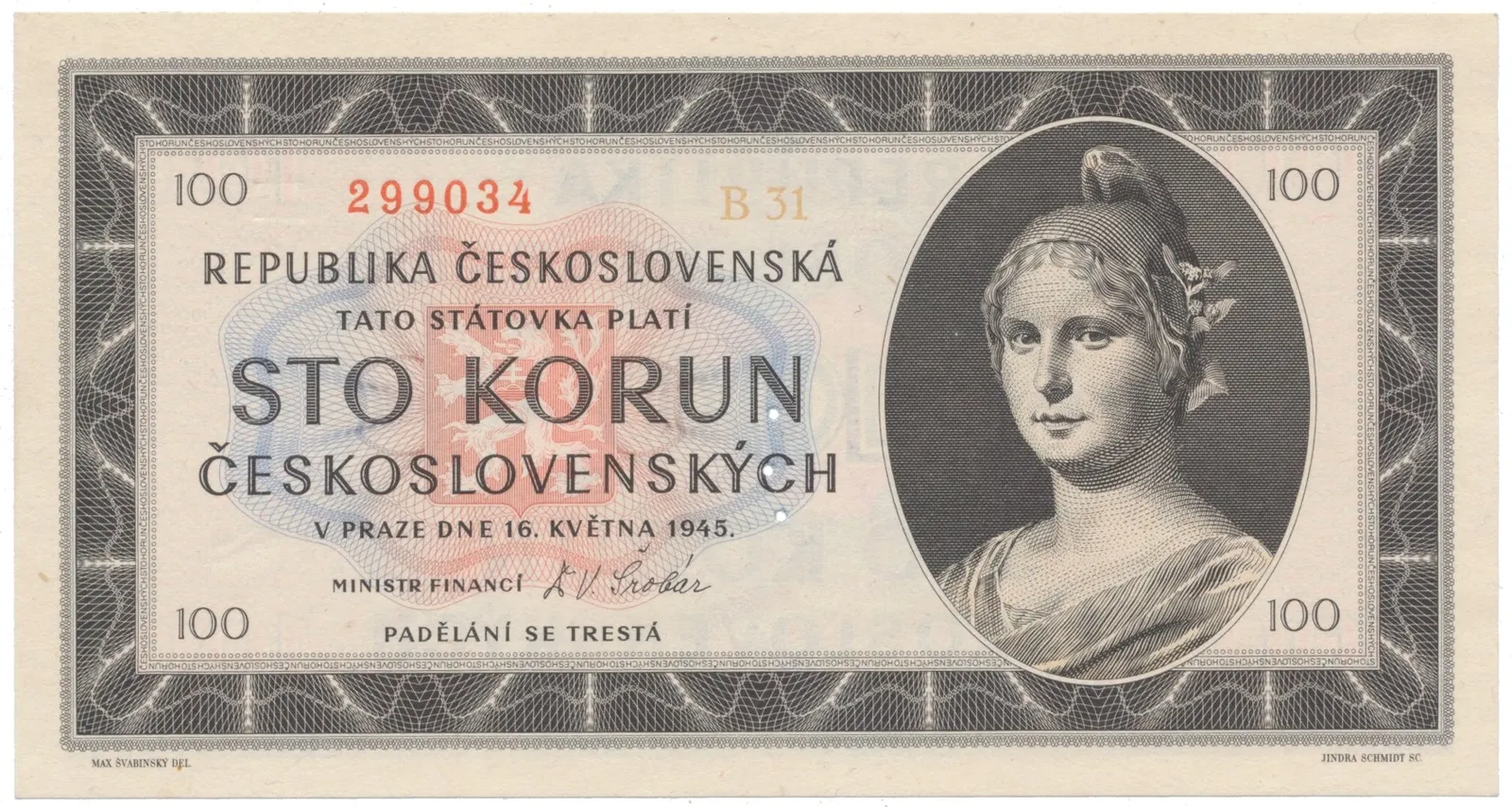 100 Koruna 1945, série B 31, Hej.77a.S2
