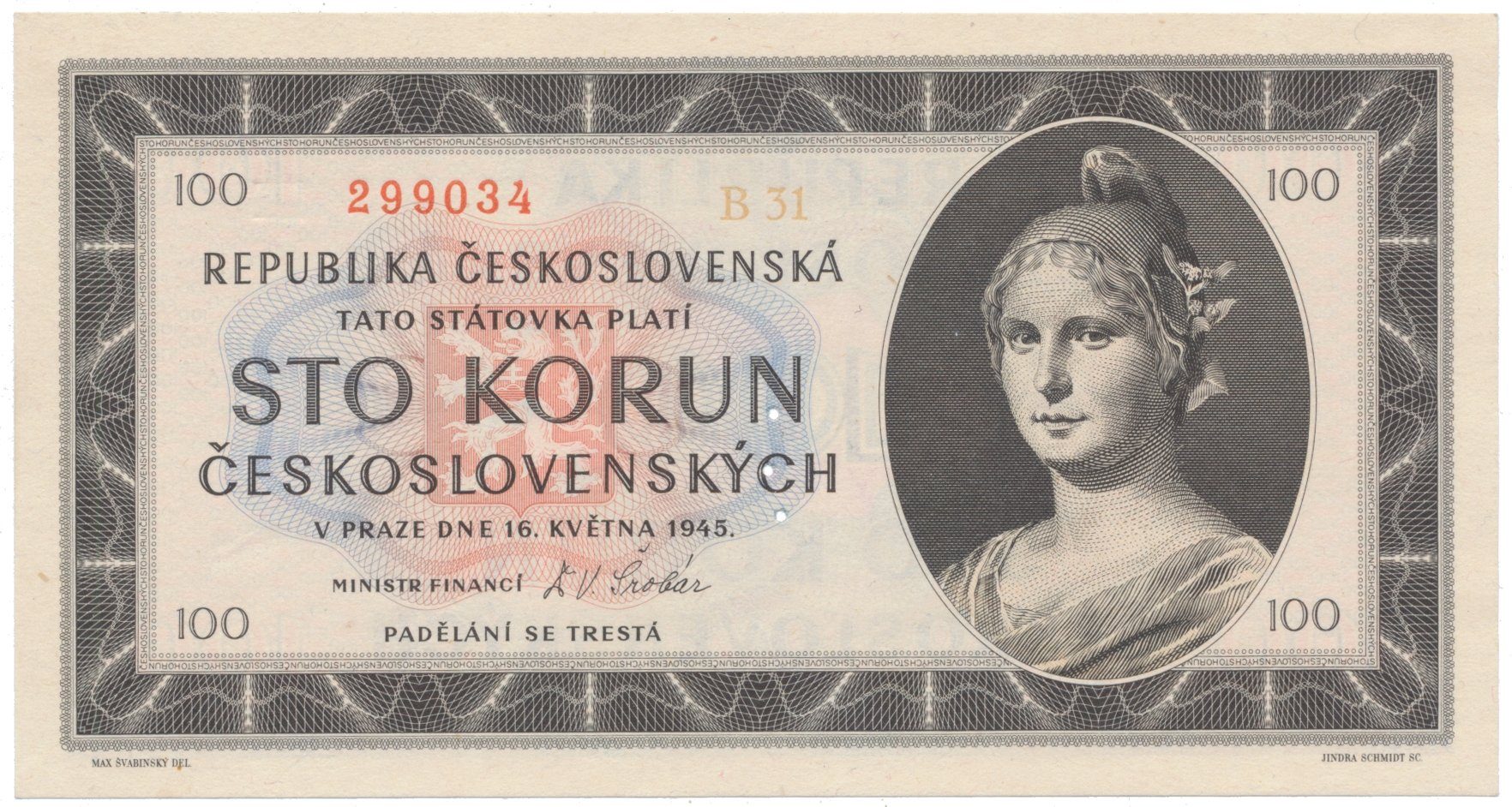 100 Koruna 1945, série B 31, Hej.77a.S2