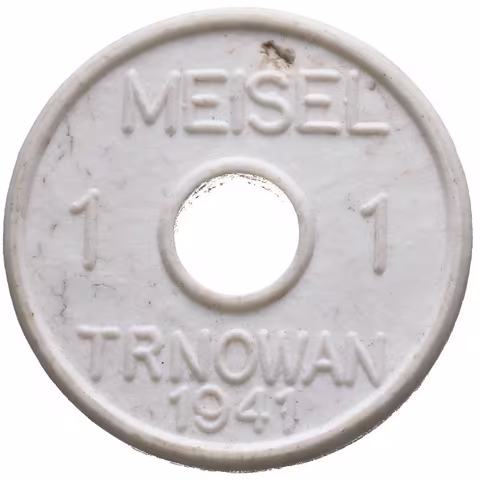 Trnowan / Trnovany u Žatce - Meisel, známka s hodnotou 1. Bílá keramika 37,4 mm,