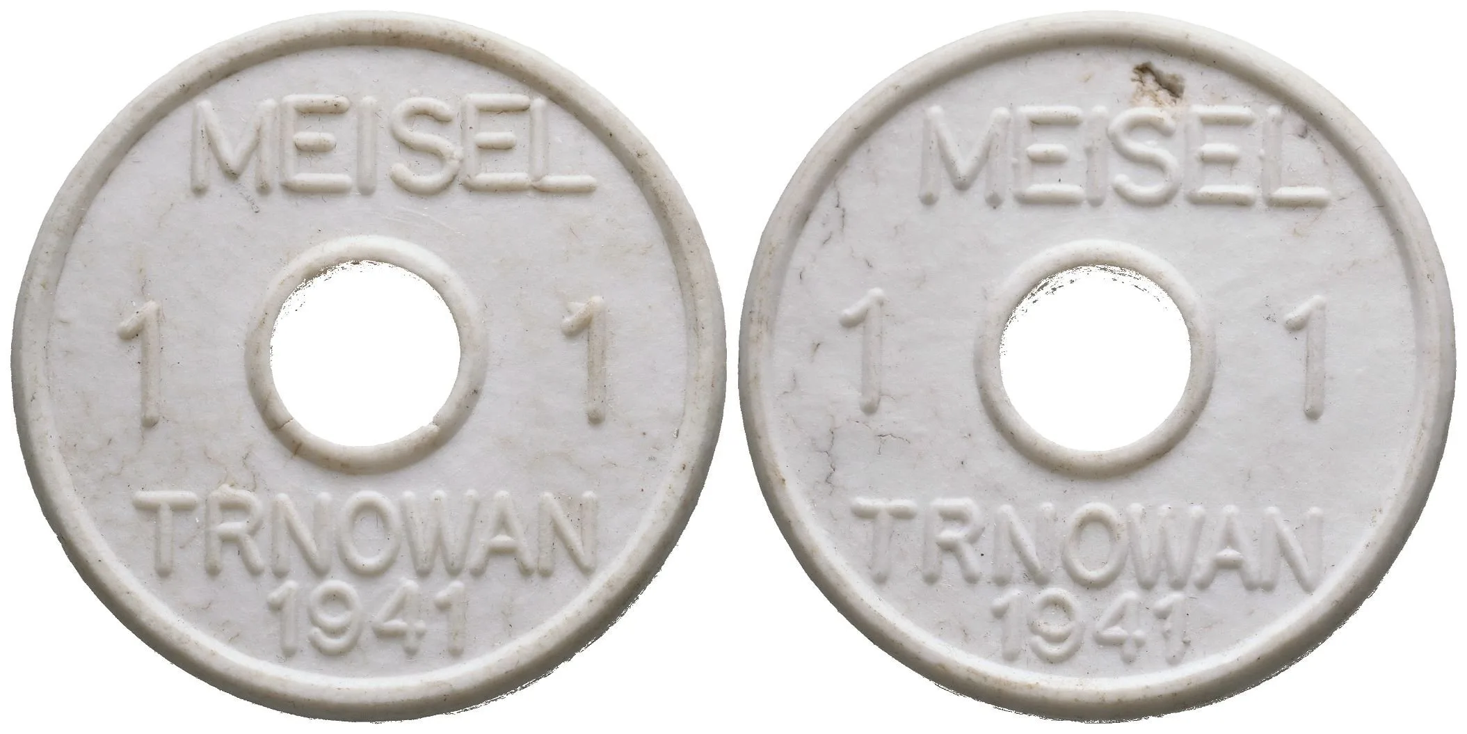 Trnowan / Trnovany u Žatce - Meisel, známka s hodnotou 1. Bílá keramika 37,4 mm, — 1