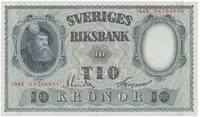 Švédsko, 10 Kronor 1943, červený číslovač, P.40d