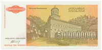 Jugoslávie, 5.000.000.000 Dinara 1993, anulát AA 0000000, P.135 - fotografie 2