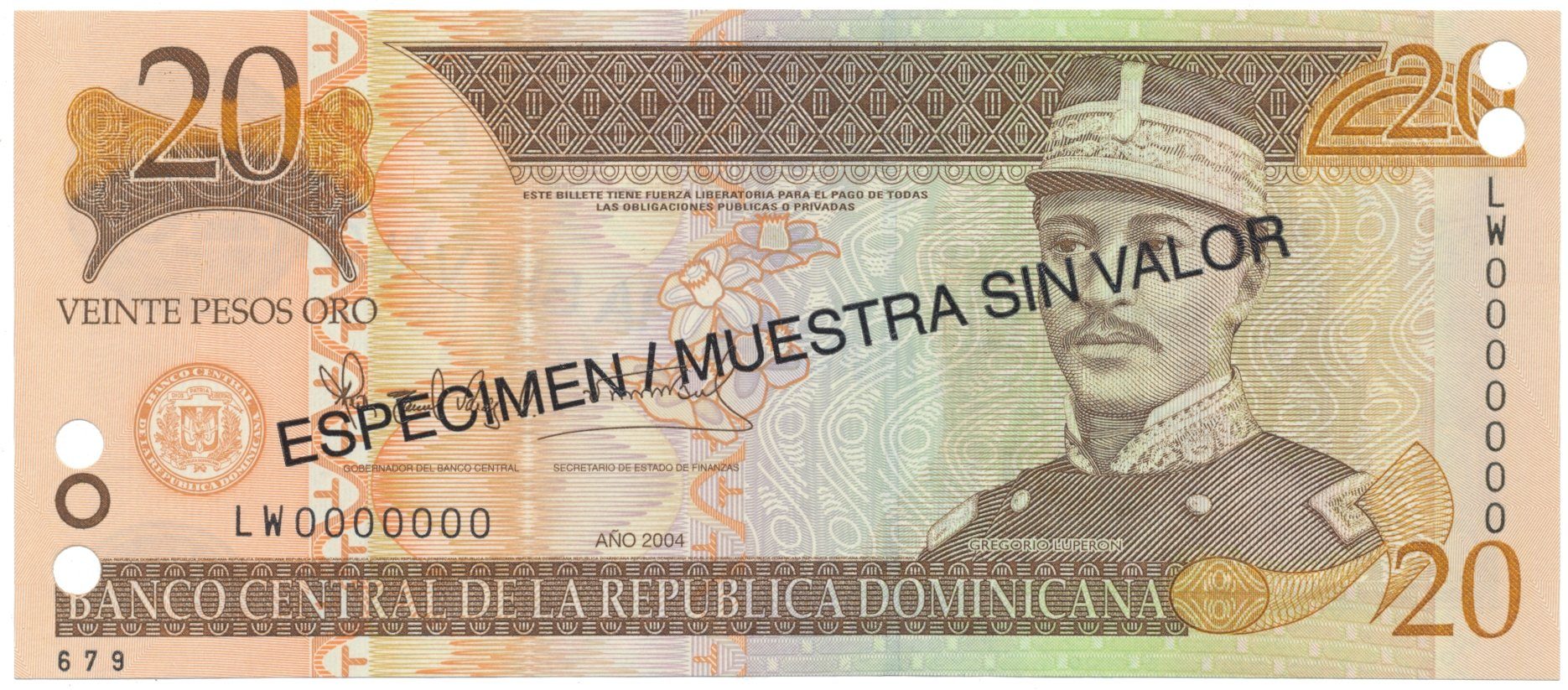 Dominikánská republika, 20 Pesos Oro 2004, P.169s4