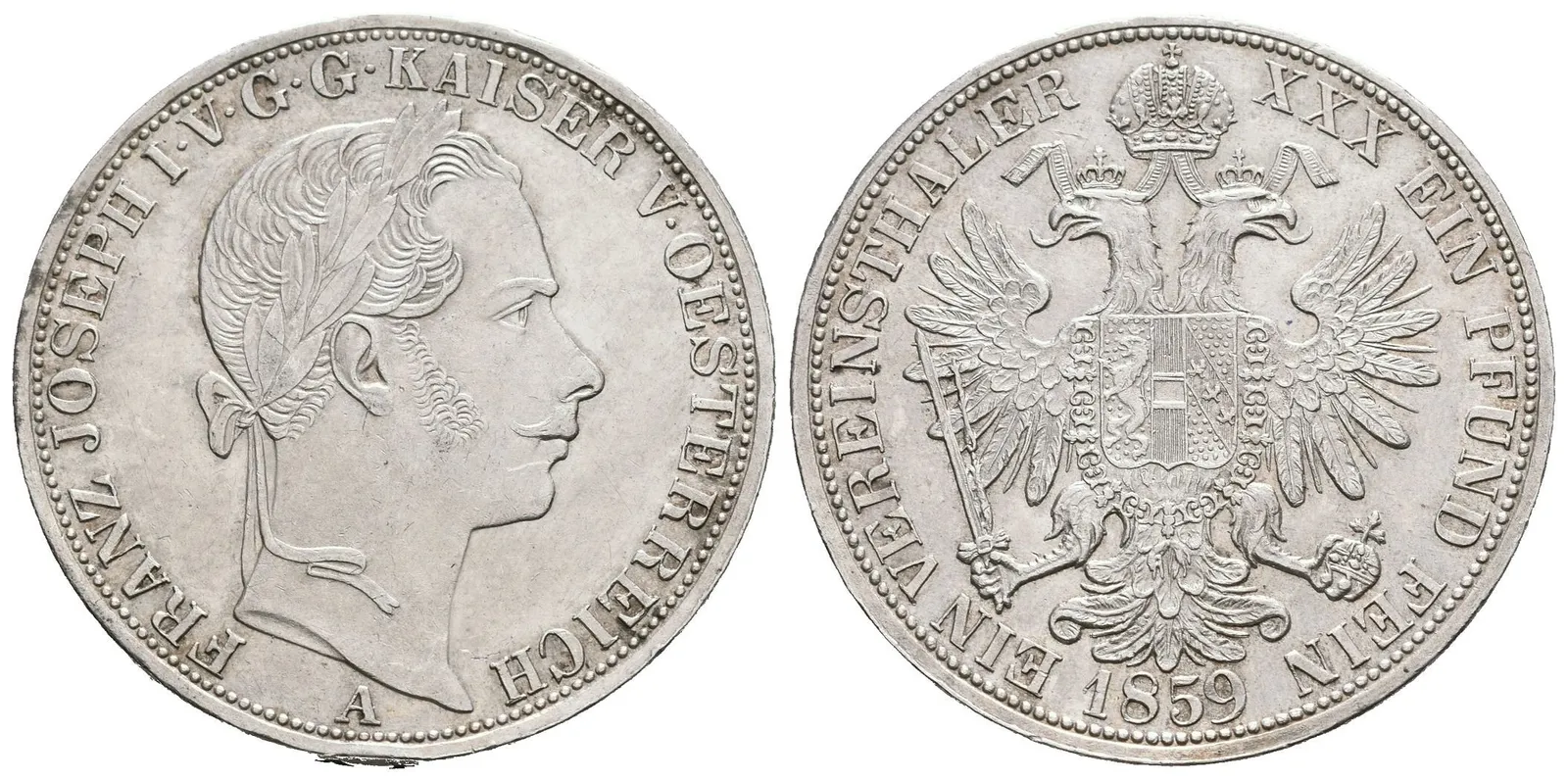 Tolar spolkový 1859 A, velmi pěkná zachovalost, zbytky lesku, — 1