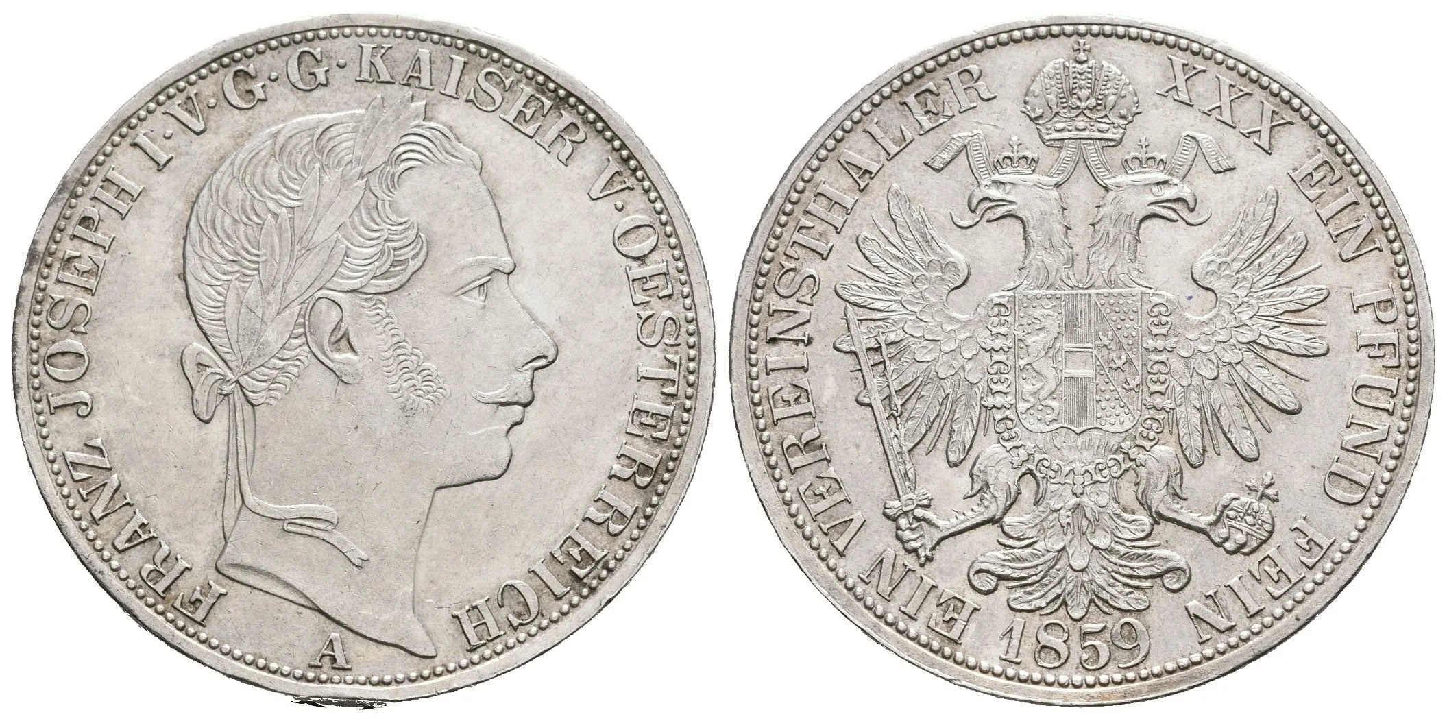 Tolar spolkový 1859 A, velmi pěkná zachovalost, zbytky lesku, — 1