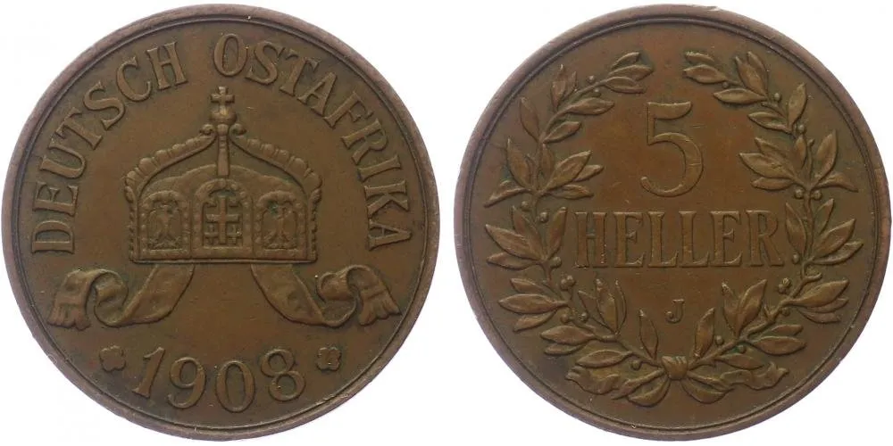 Německá východní Afrika, 5 Haléř 1908 J
