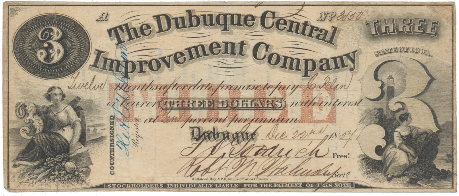 USA - Iowa, 3 Dollar 1854