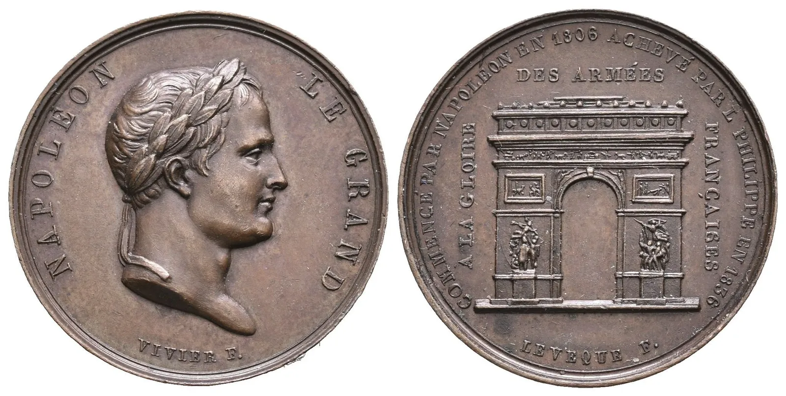 AE Medaile 1836 (Vivier, Leveque) - K dokončení triumfálního oblouku l'Étoile v Paříži — 1