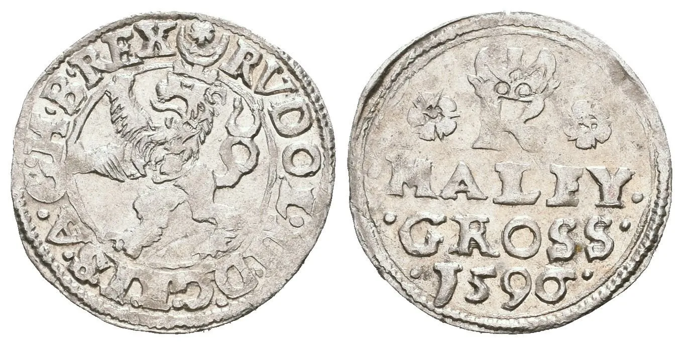 Malý groš 1596, Jáchymov-Hofmann, HN.8b (opis 7c), krásná zachovalost, patina, zbytky lesku, — 1