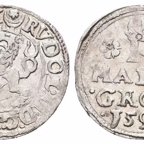 Malý groš 1596, Jáchymov-Hofmann, HN.8b (opis 7c), krásná zachovalost, patina, zbytky lesku,