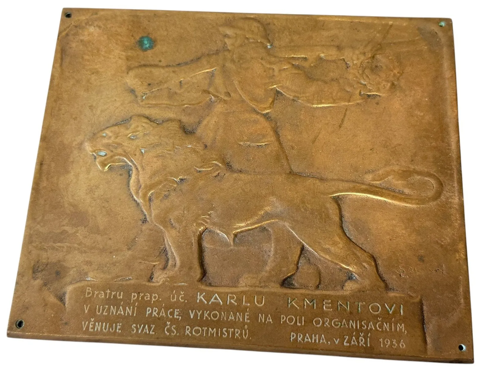 AE Plaketa 1936 - V uznání práce vykonané na poli organisačním, — 1