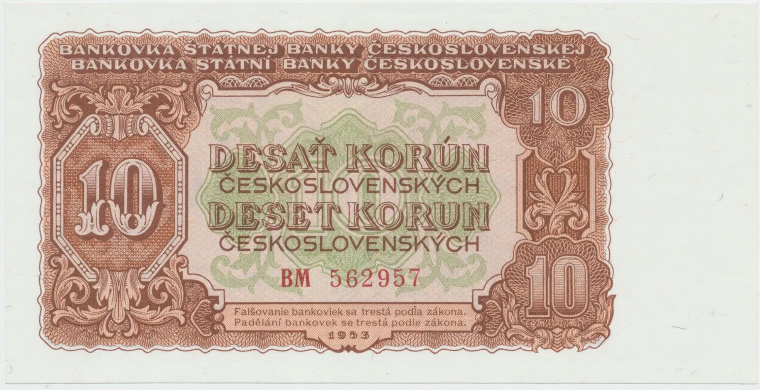 Československo, 10 Koruna 1953, tisk Moskva, série BM, Hej.92a1
