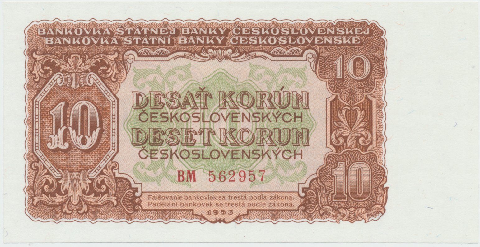 Československo, 10 Koruna 1953, tisk Moskva, série BM, Hej.92a1