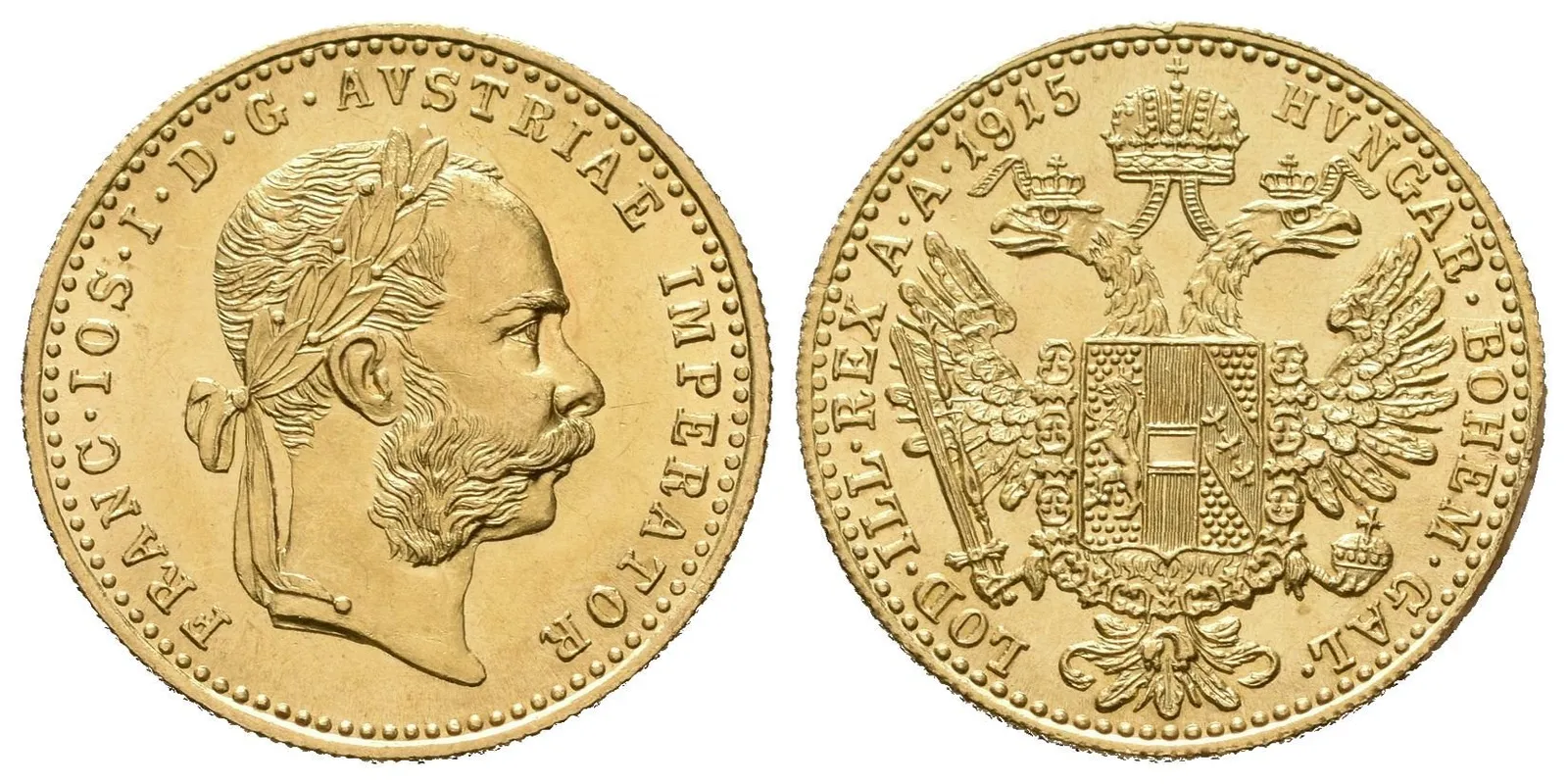 Dukát 1915 - novoražba, ražební lesk, drobné rysky a hranky, — 1
