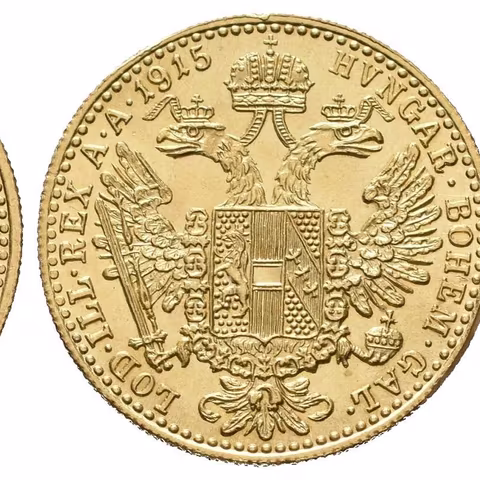 Dukát 1915 - novoražba, ražební lesk, drobné rysky a hranky,